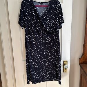 🫐Talbots Plus navy blue/white polka dot faux wrap dress. Size 20W.